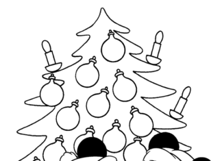 Minnie egér és karácsonyfa nyomtatható színezőkönyv online