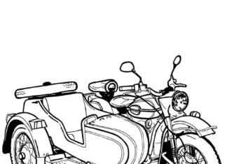 Coloring page motorcycle with sidecar with basket printable online