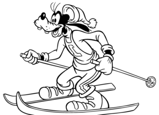 dessin de goofe sur des skis à imprimer en ligne avec dessin animé