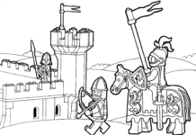 livre à colorier lego chevaliers à cheval et château imprimable en ligne