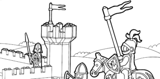 livro para colorir cavaleiros de lego a cavalo e castelo imprimíveis online