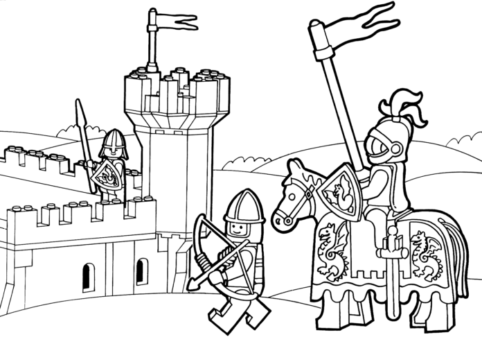 libro para colorear lego caballeros a caballo y castillo imprimible online