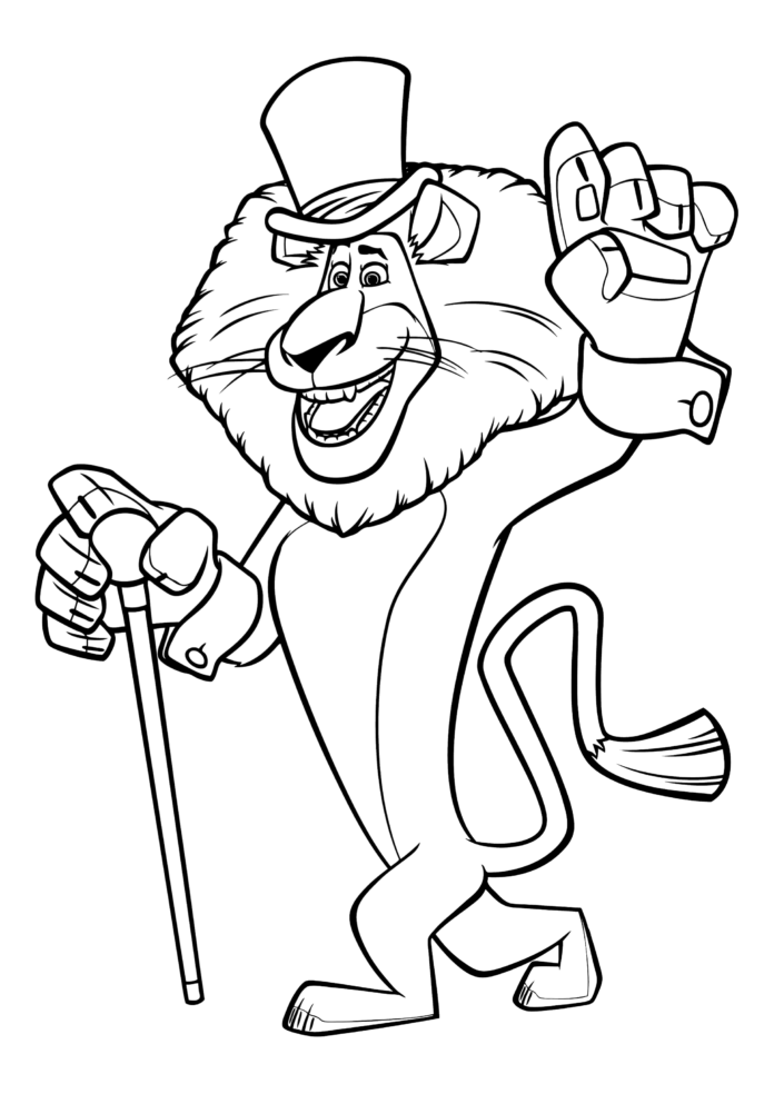 page à colorier alex le lion du conte de fées madagascar pour enfants à imprimer