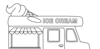 página colorida sorveteria sobre rodas imprimível para crianças online