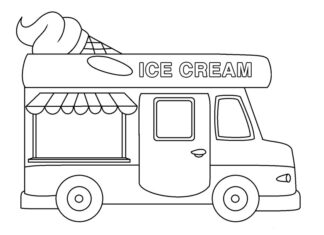 子供のためのオンライン印刷可能な車輪の上の塗り絵アイスクリームショップ