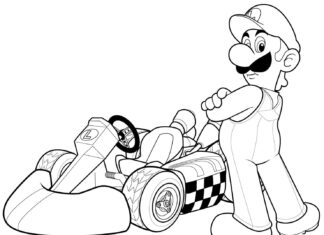 coloring page luigi and the karting car