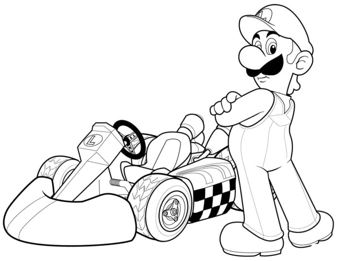 coloring page luigi and the karting car