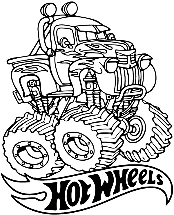 libro da colorare monster truck hot wheels per bambini da stampare online