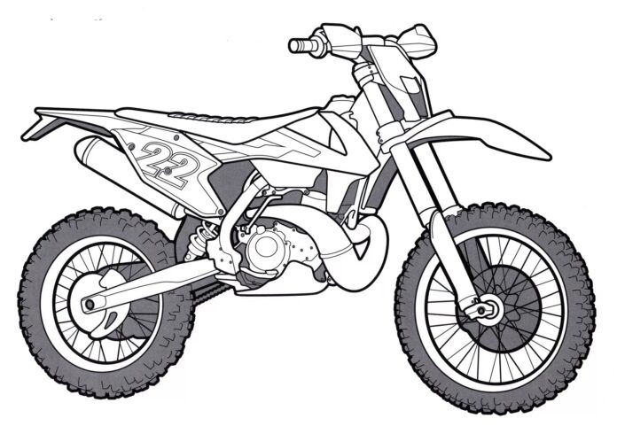 Enduro offroad-motorcykel til udskrivning, der kan udskrives, som malebog