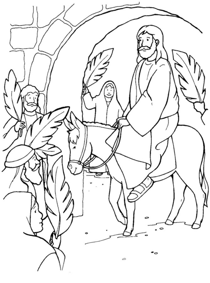 coloring page Easter palm tree and jesus greeting