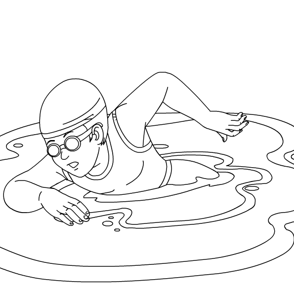 hoja para colorear nadando en una competición de natación para imprimir