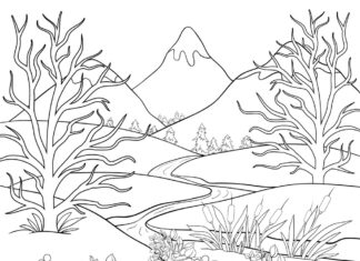 hoja para colorear cimas de montañas para imprimir en línea