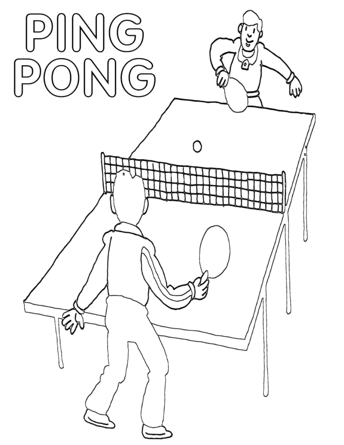 kolorowanka tenis stołowy - ping pong do druku dla dzieci