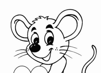 coloring page happy mouse with a heart