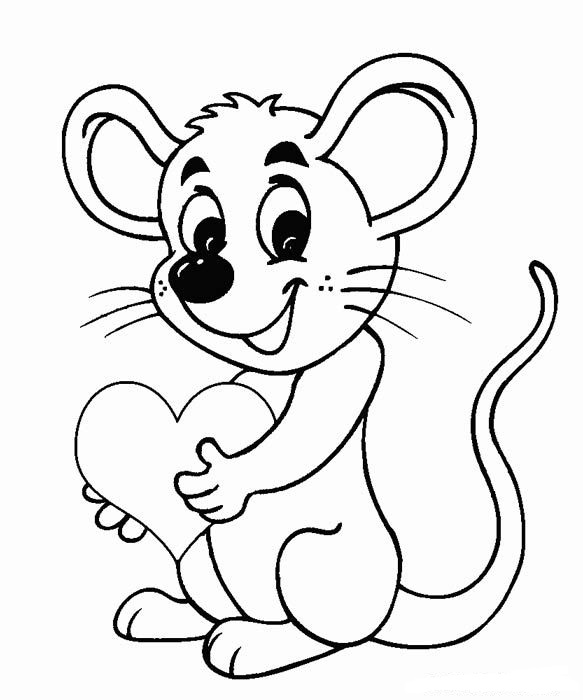página para colorear ratón feliz con un corazón