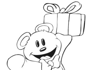 mascota con regalo libro para colorear en línea