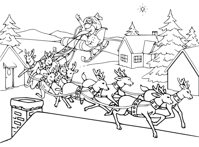 Père Noël et son traîneau - page à colorier en ligne
