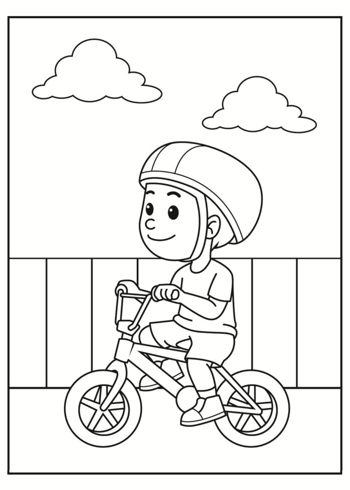 barn på en cykel färgbok online