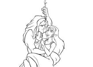 Tarzan a dievča omaľovánky na vytlačenie