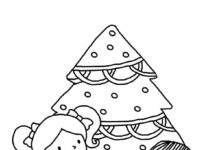folha de coloração de árvore de Natal decorada por crianças para imprimir