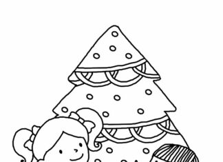 feuille à colorier Décoration du sapin de Noël par les enfants à imprimer