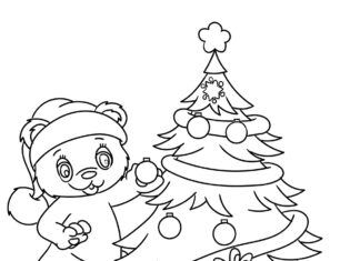 zbarvení stránky Vánoční strom zdobení a oblékání k vytisknutí