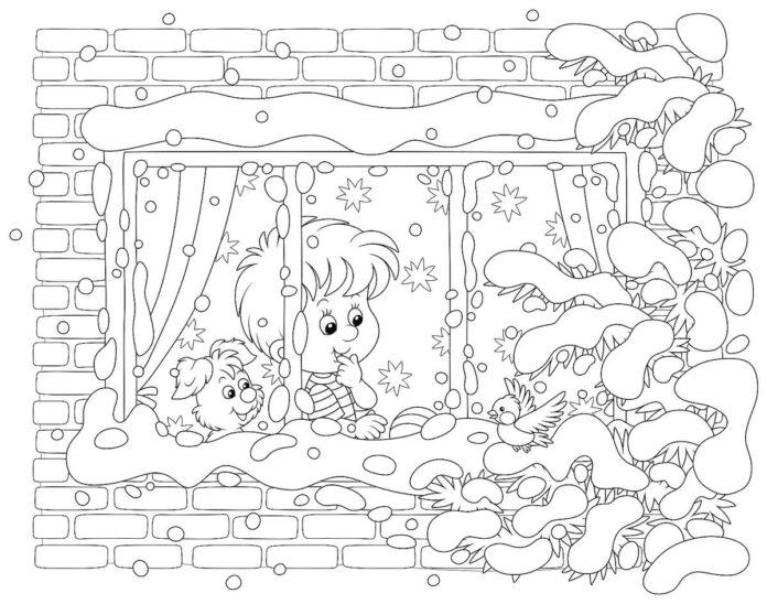coloring book falling snowflakes printable for kids