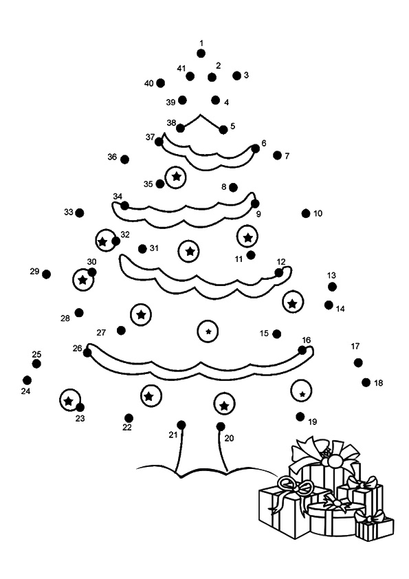 coloring book connect the dots Christmas tree and printable coloring book