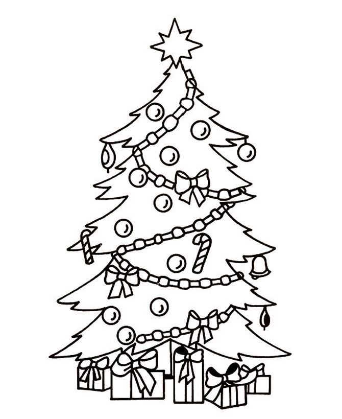 Página para colorear del árbol de Navidad para niños para imprimir en línea