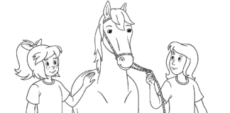 Libro para colorear en línea de Bibi y Tina con su caballo