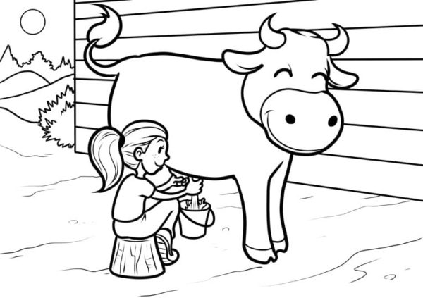 Livre de coloriage en ligne Traire une vache
