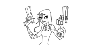 Livro colorido online Fortnite girl with guns