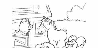 Online coloring book Rooster and farm animals