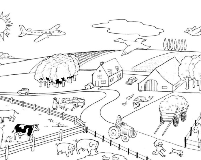 Online coloring book Ranch in the countryside