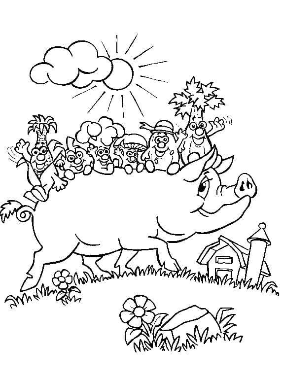 Online coloring book Pig and vegetables