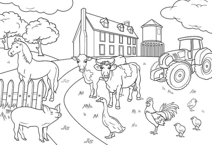 Online-värityskirja Eläimet maatilalla