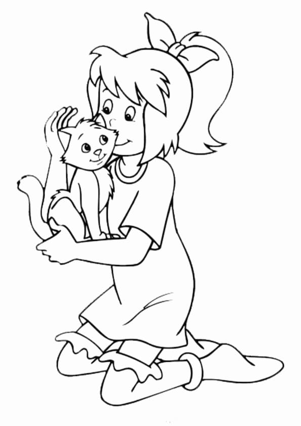 Garota do livro de colorir on-line com gatinho