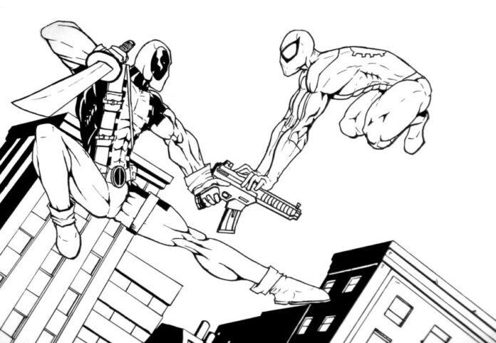 página de coloração online spiderman vs deadpool