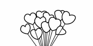 Online coloring book Heart balloons with teddy bear