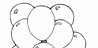 Online coloring book Birthday balloons and dog
