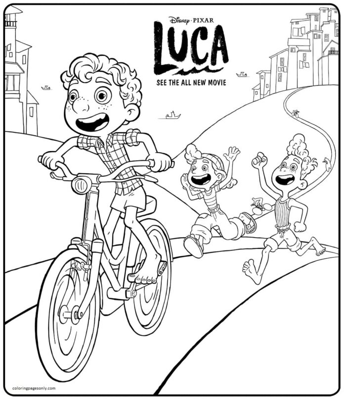Livro colorido on-line Boy and a Disney Bike