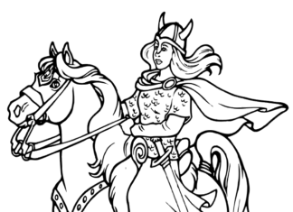 Online coloring book Viking girl on horseback