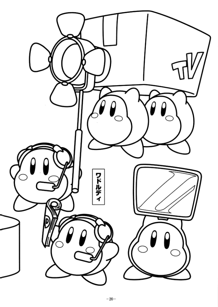 Kirby a TV-ben nyomtatható kifestőkönyv