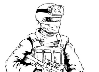 Livro colorido on-line Commando com jogo de tiro