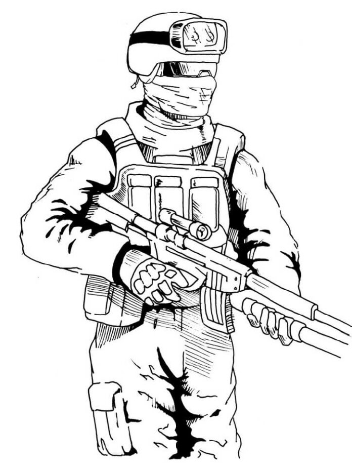 Färgbok online Commando med skjutspel