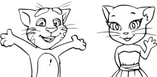 Online coloring book Cat Tom and Angela