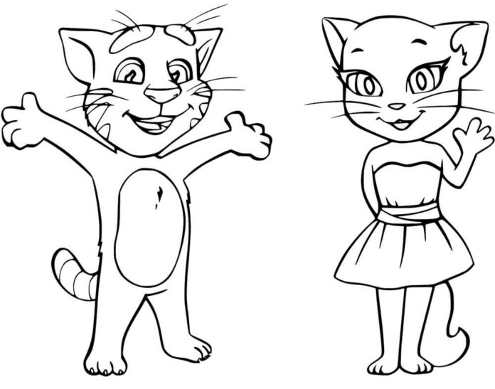 Livro online para colorir Cat Tom e Angela