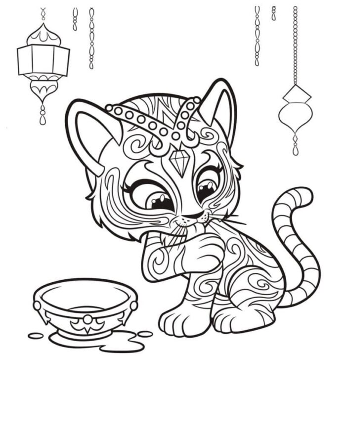 Livro colorido on-line Leite de gato bebendo de uma tigela