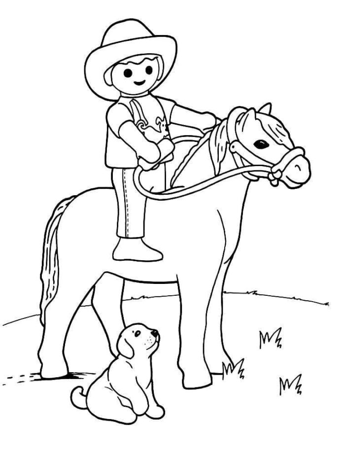 Livro online para colorir Cowboy e cão
