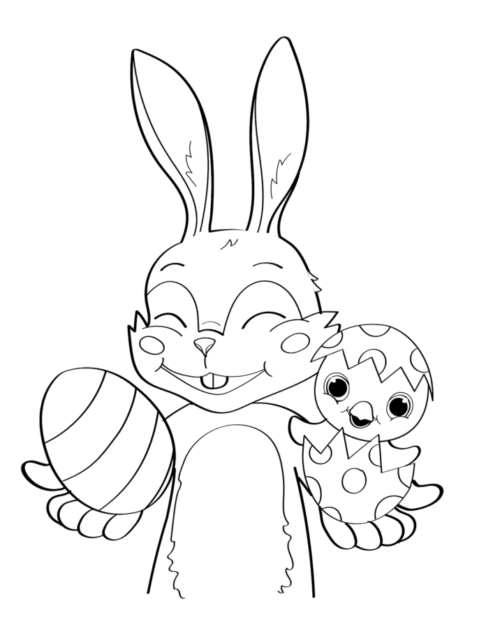 Online coloring book Rabbit and Easter eggs